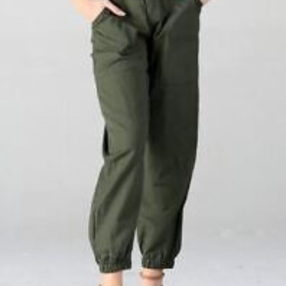 IPEKYOL High Waist Elastic Cuff Cargo Pull-on Pants